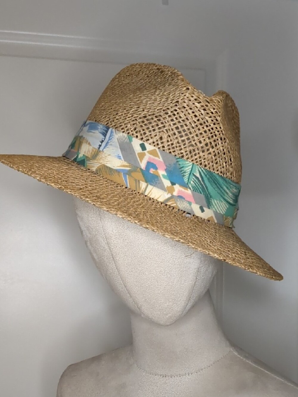 3/$15 Vintage 90s Panama Straw Fedora Pastel Tropical Beach Village Hat Shop XL